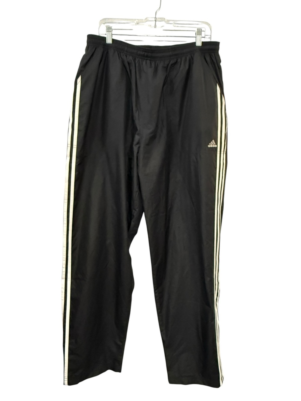 Adidas Vintage Black 3 Stripe Track Pants Y2K Windbreaker Ankle Zip XXL